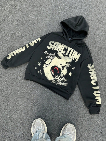 Men Blurred Figure Print Cropped Hoodie