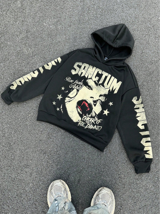 Men Blurred Figure Print Cropped Hoodie