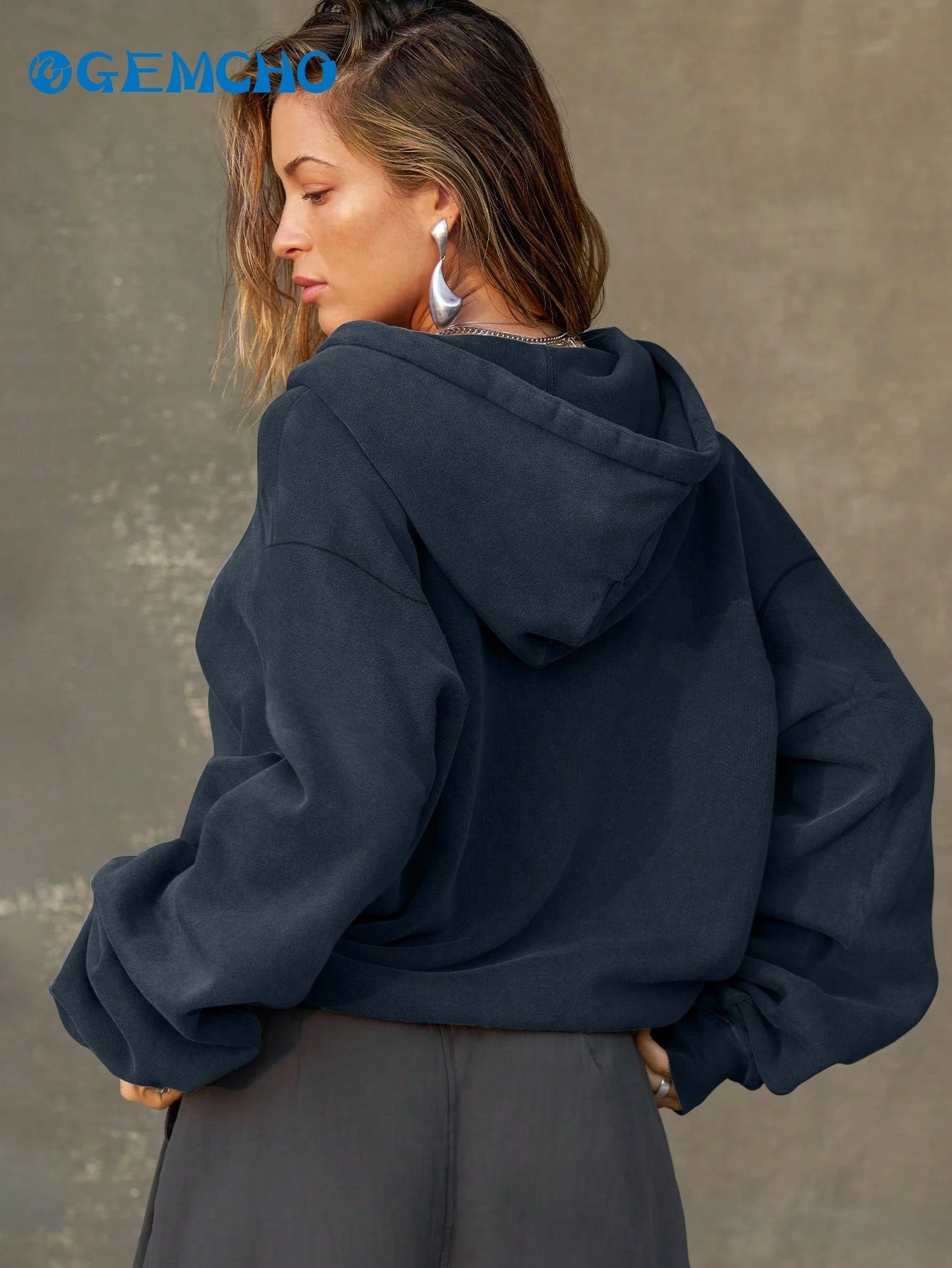 Women's Gray Patchwork Fur Zip Hoodie