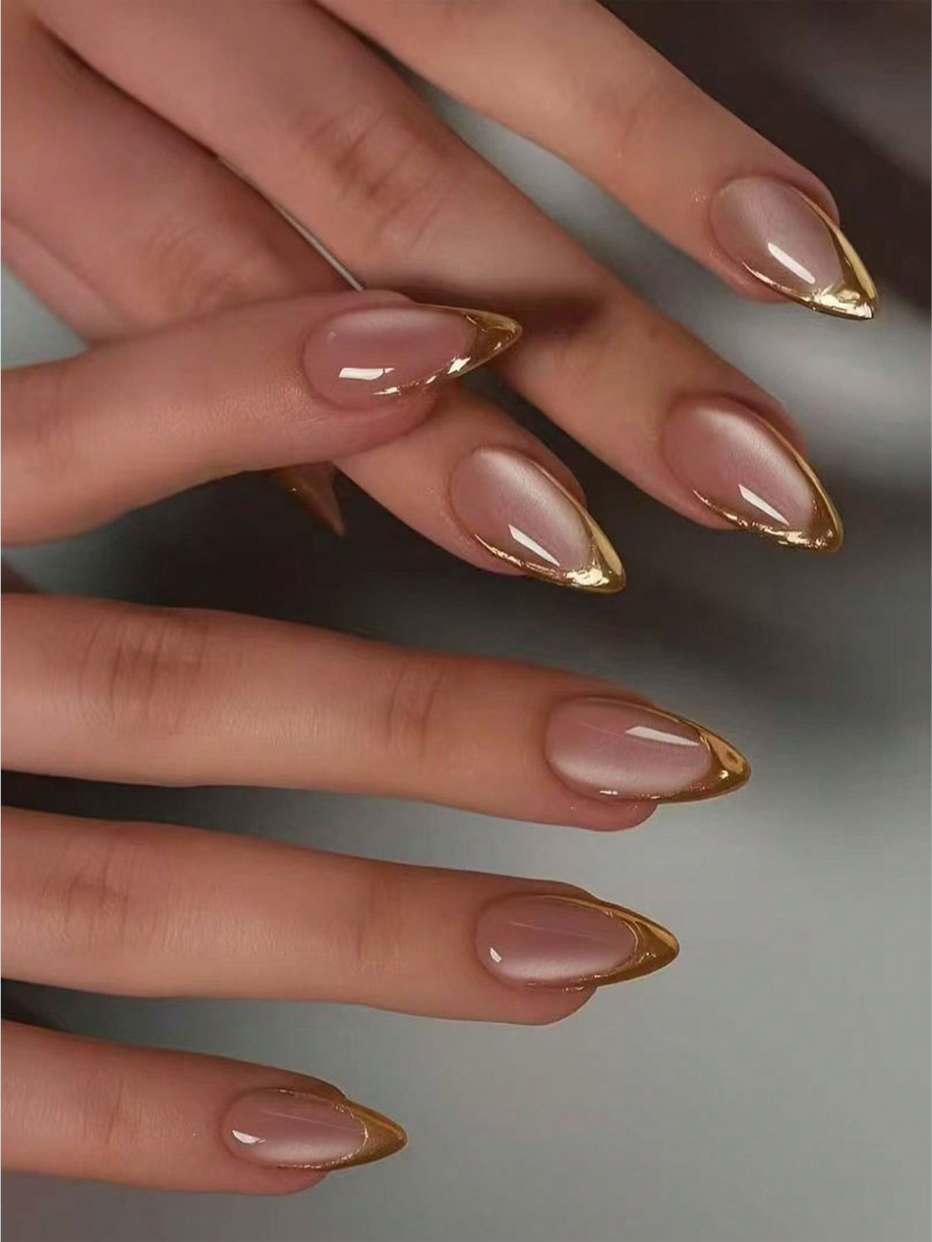 3D Gold French Almond Stiletto Press-On Nails 24pcs