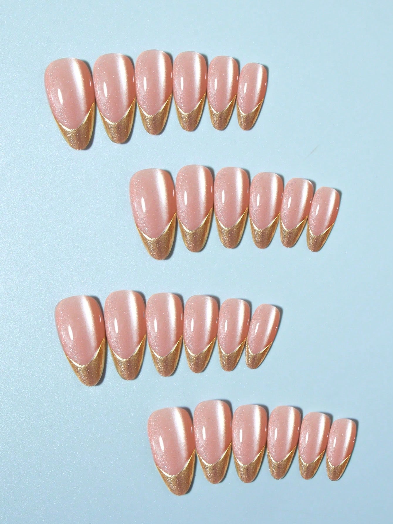 3D Gold French Almond Stiletto Press-On Nails 24pcs