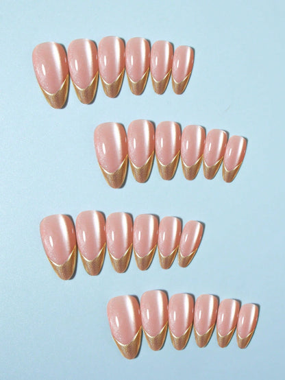 3D Gold French Almond Stiletto Press-On Nails 24pcs