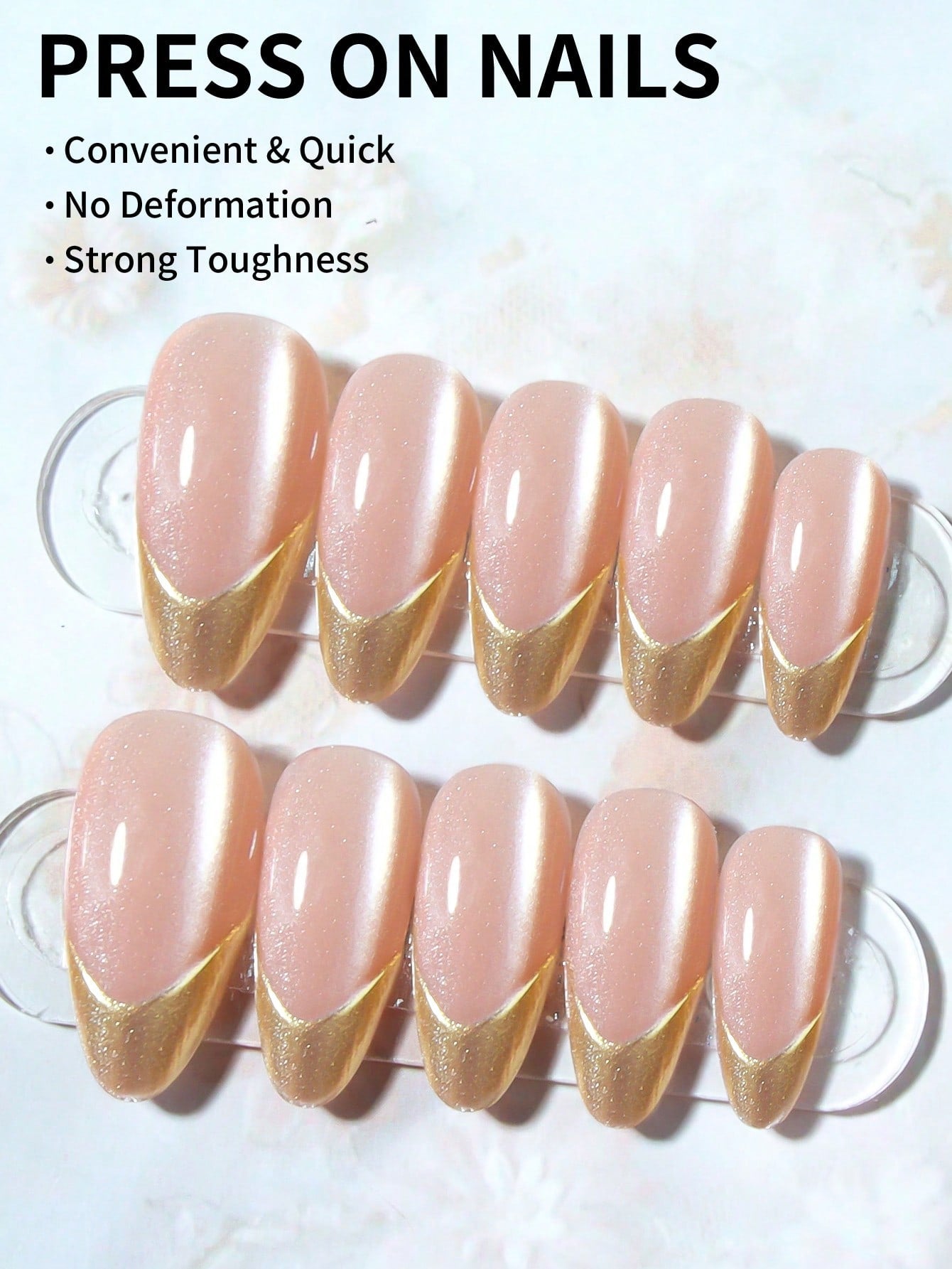 3D Gold French Almond Stiletto Press-On Nails 24pcs