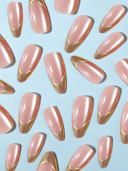 3D Gold French Almond Stiletto Press-On Nails 24pcs