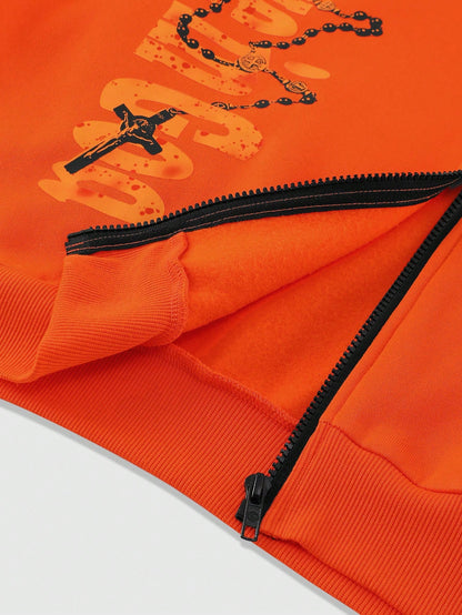 Men's Letter Print Y2K Zip-Up Streetwear Hoodie