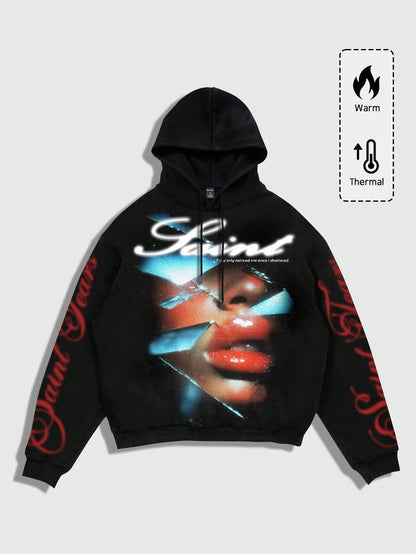 Men's Graphic Letter Drawstring Hoodie