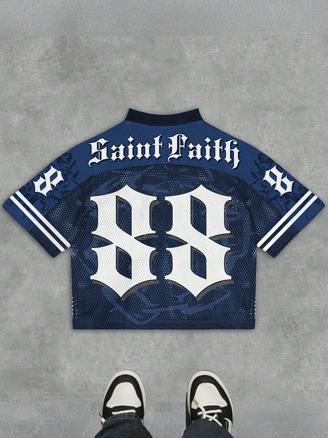 Blue Contrast Striped & Angel Print V-Neck Jersey