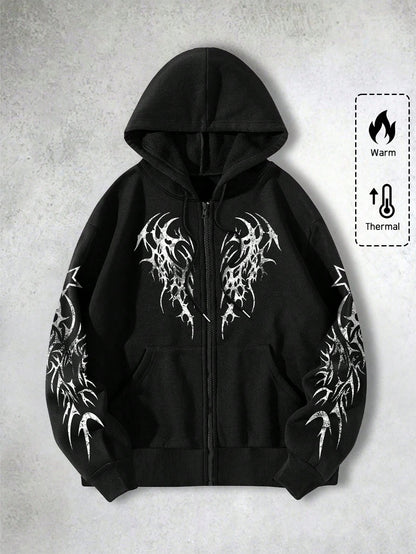 Men's Goth Red Graphic Zip-Up Hoodie