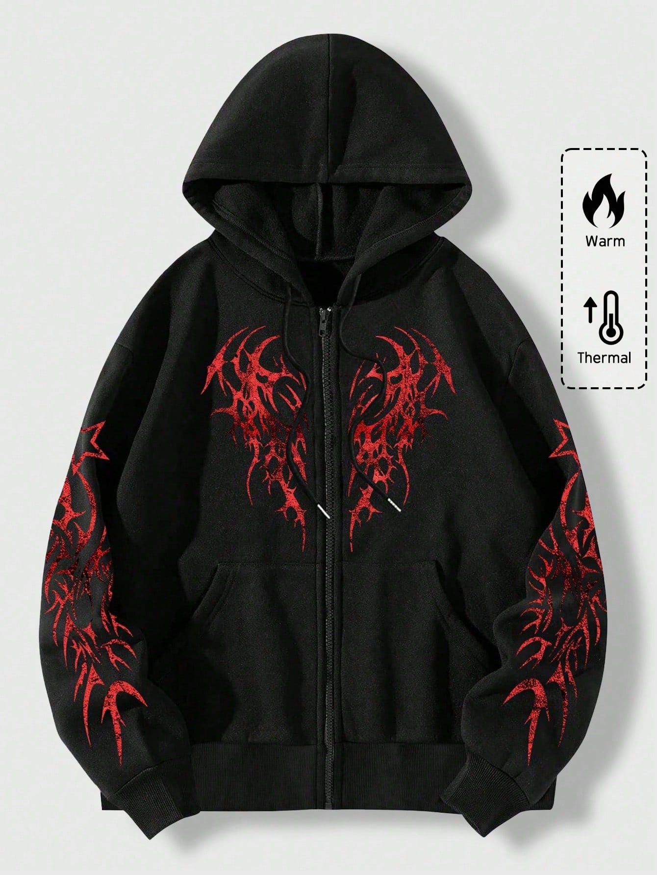 Men's Goth Red Graphic Zip-Up Hoodie