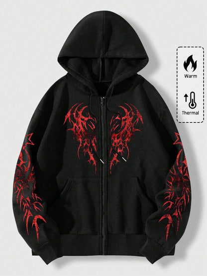 Men's Goth Red Graphic Zip-Up Hoodie