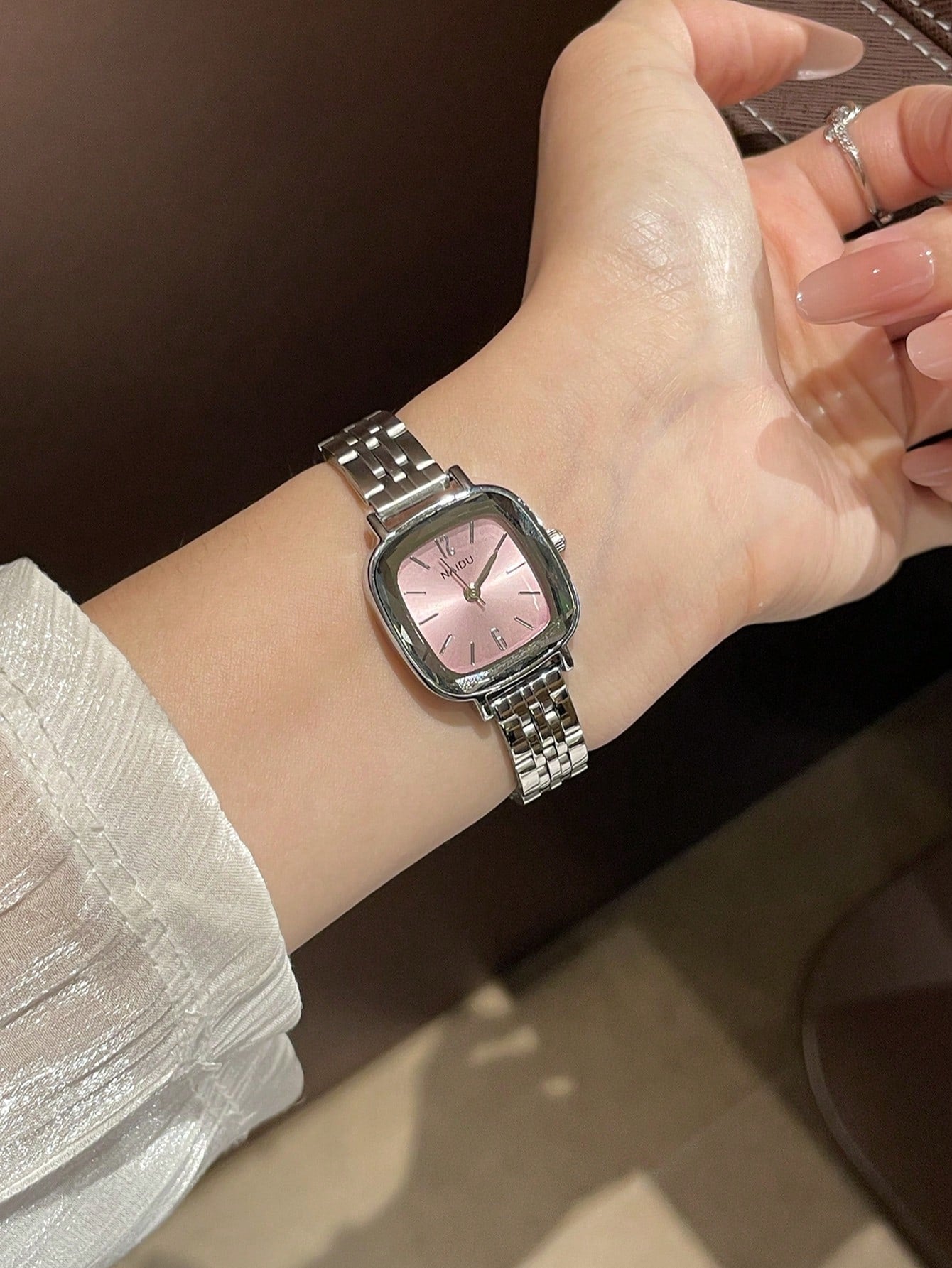 Vintage Silver Stainless Steel Square Petite Women Watch