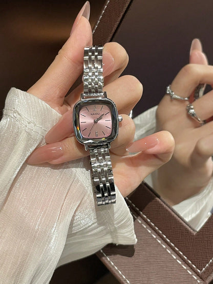 Vintage Silver Stainless Steel Square Petite Women Watch