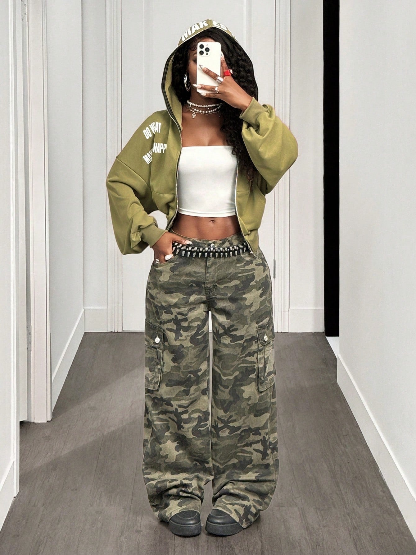 Women's Vintage Letter Print Metal Zip Loose Hoodie