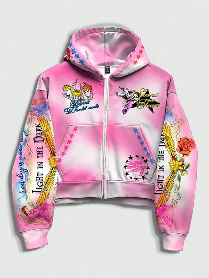 Men's Anime Tie-Dye Zip-Up Hoodie