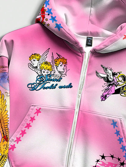 Men's Anime Tie-Dye Zip-Up Hoodie