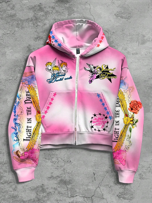 Men's Anime Tie-Dye Zip-Up Hoodie