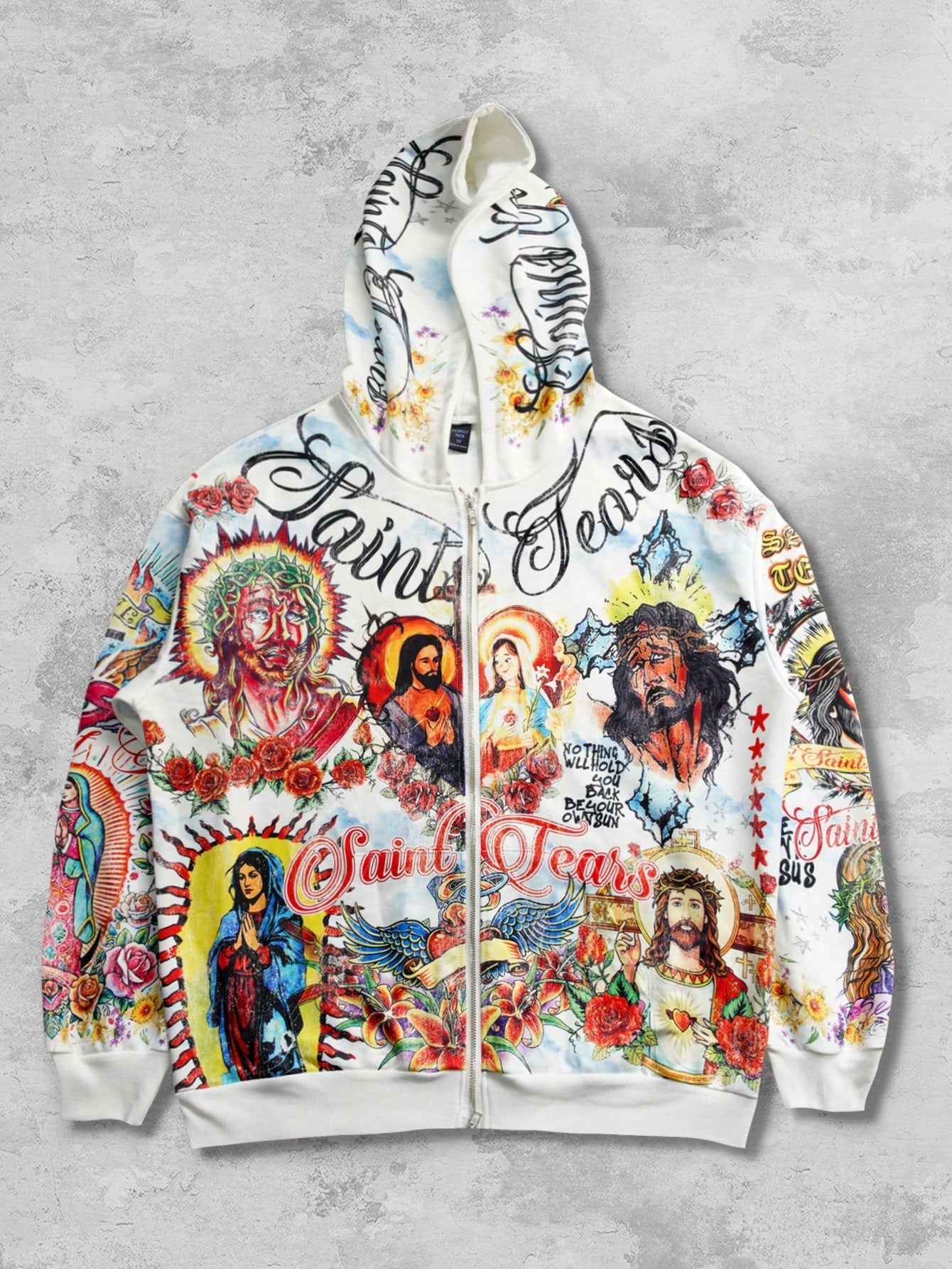 Men's Red Punk Graphic Zip-Up Y2K Streetwear Hoodie
