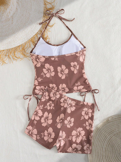 Floral Print Spaghetti Strap Tankini Swimsuit Set