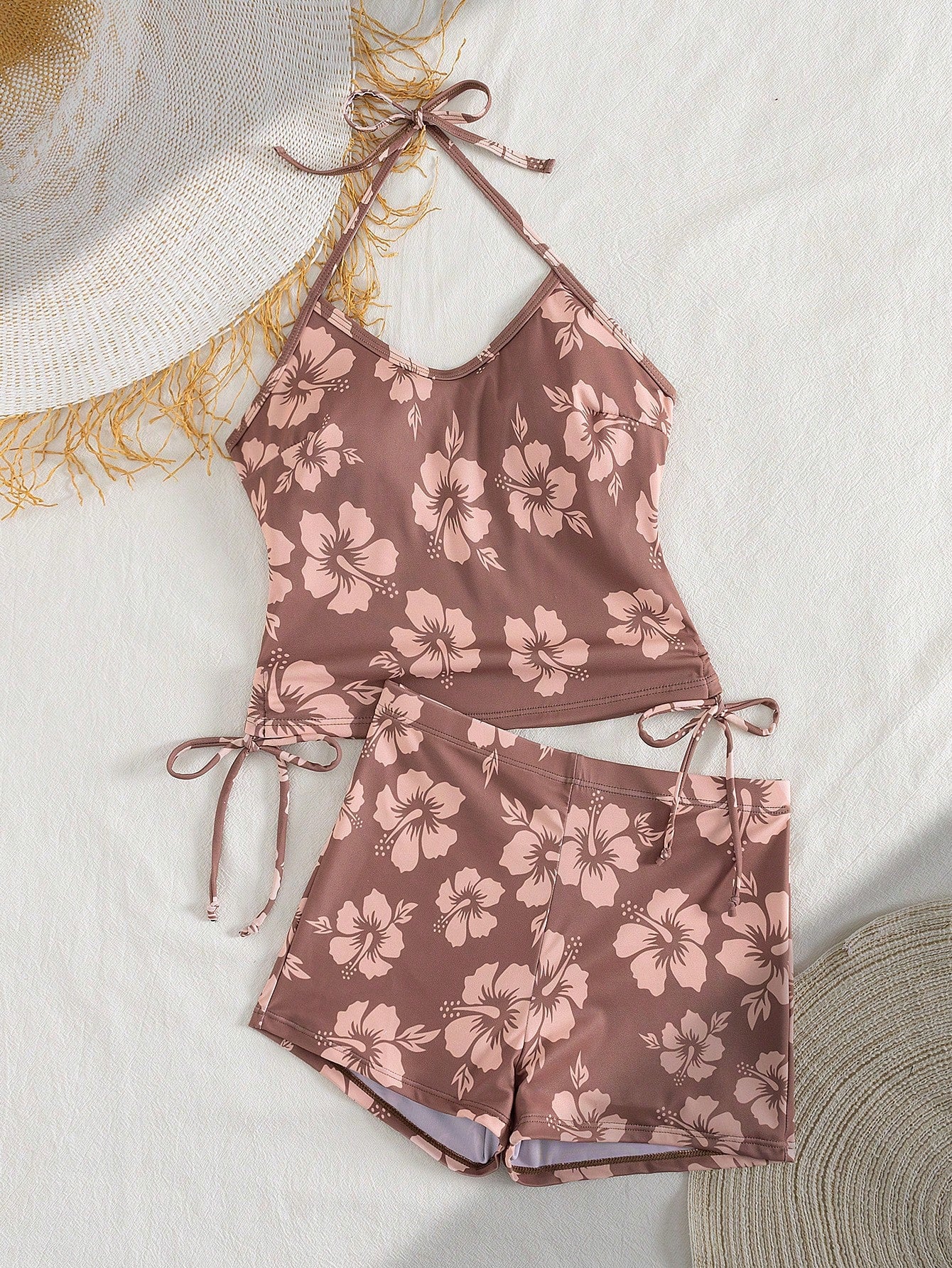 Floral Print Spaghetti Strap Tankini Swimsuit Set