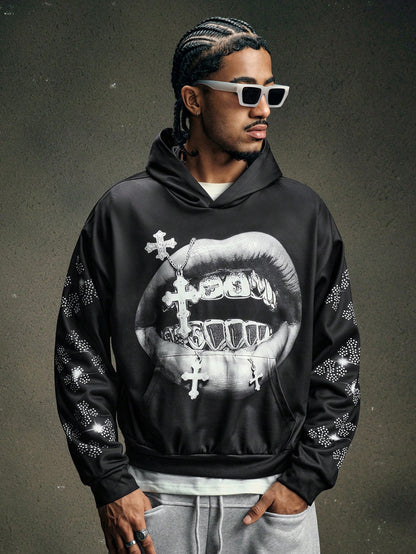 Men's Loose Street Lips & Cross Hoodie