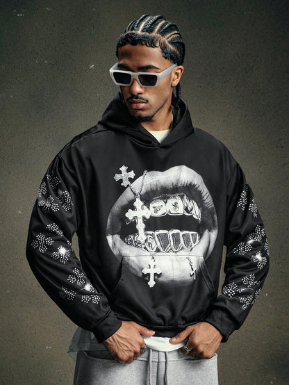 Men's Loose Street Lips & Cross Hoodie