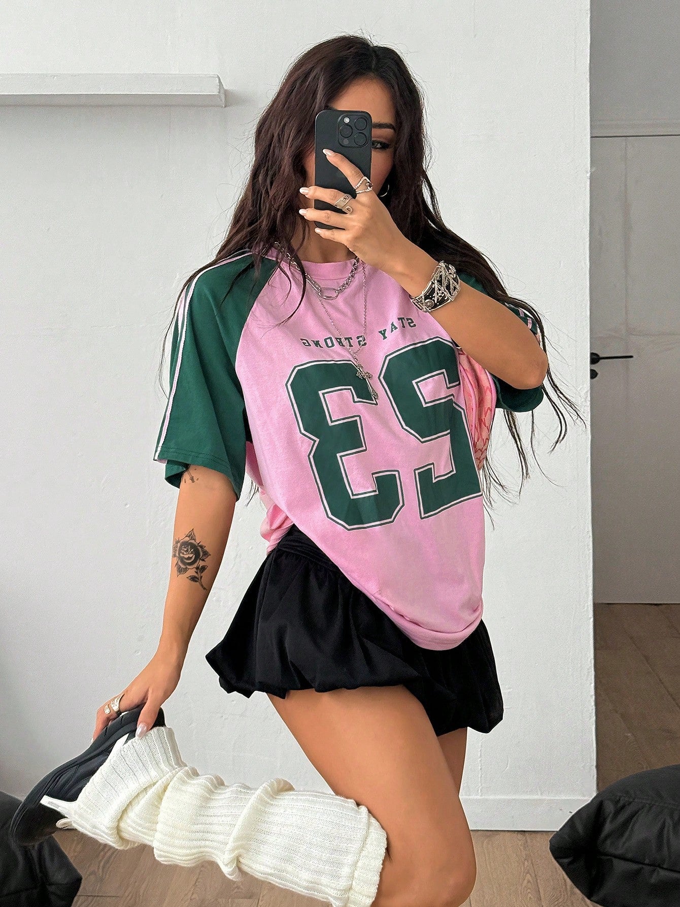 Women's Multicolored Loose Fit Knitted Short Sleeve Jersey