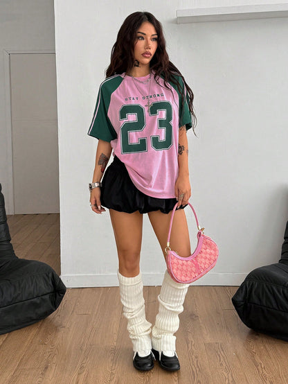 Women's Multicolored Loose Fit Knitted Short Sleeve Jersey