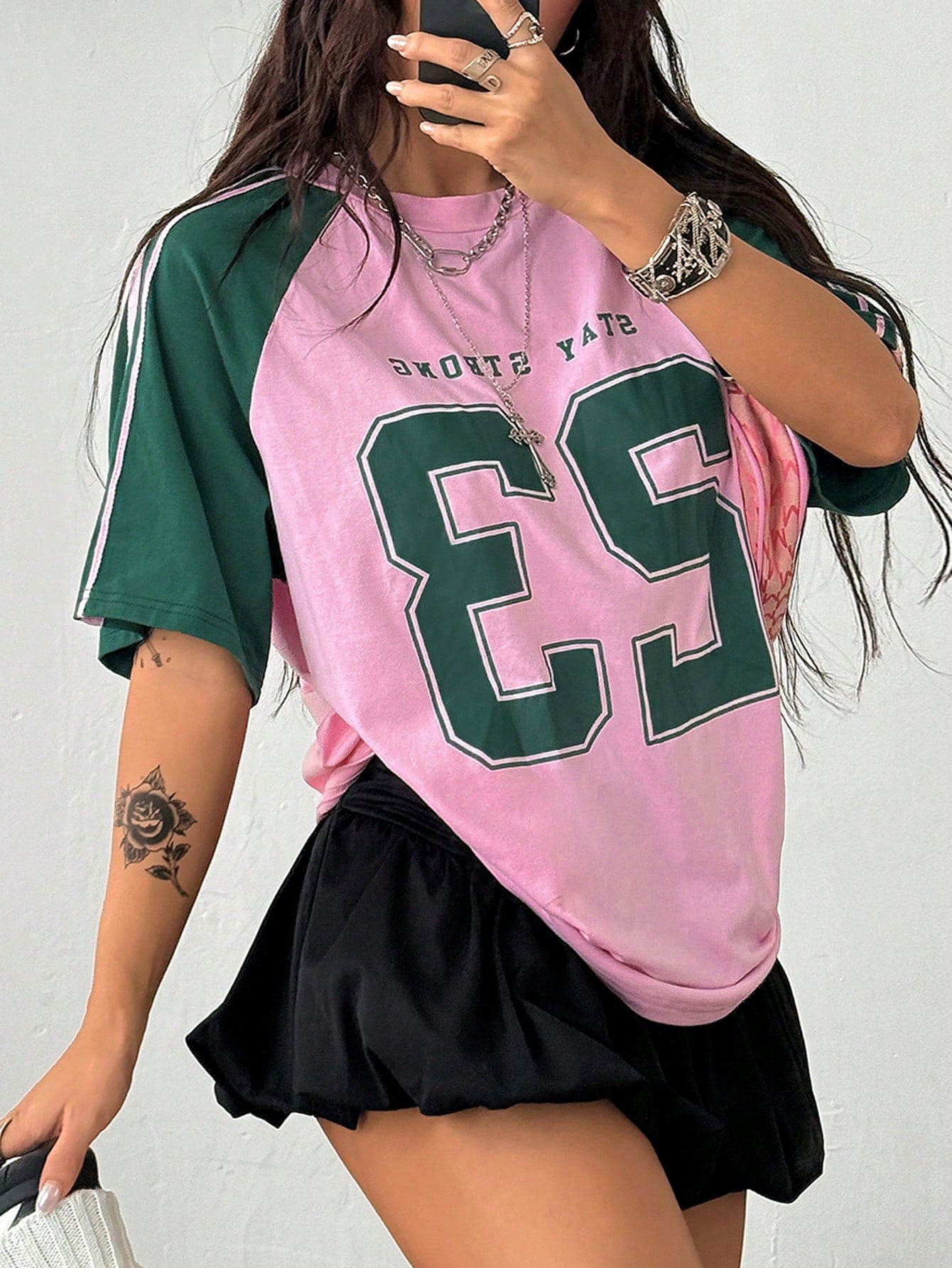 Women's Multicolored Loose Fit Knitted Short Sleeve Jersey