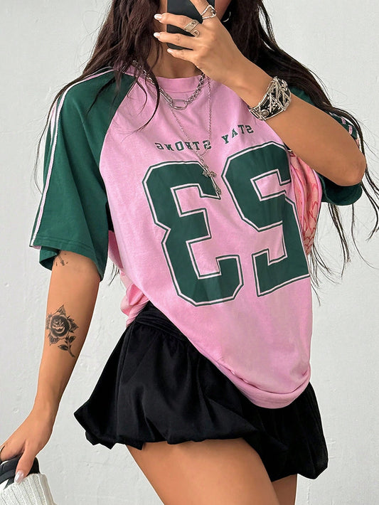 Women's Multicolored Loose Fit Knitted Short Sleeve Jersey