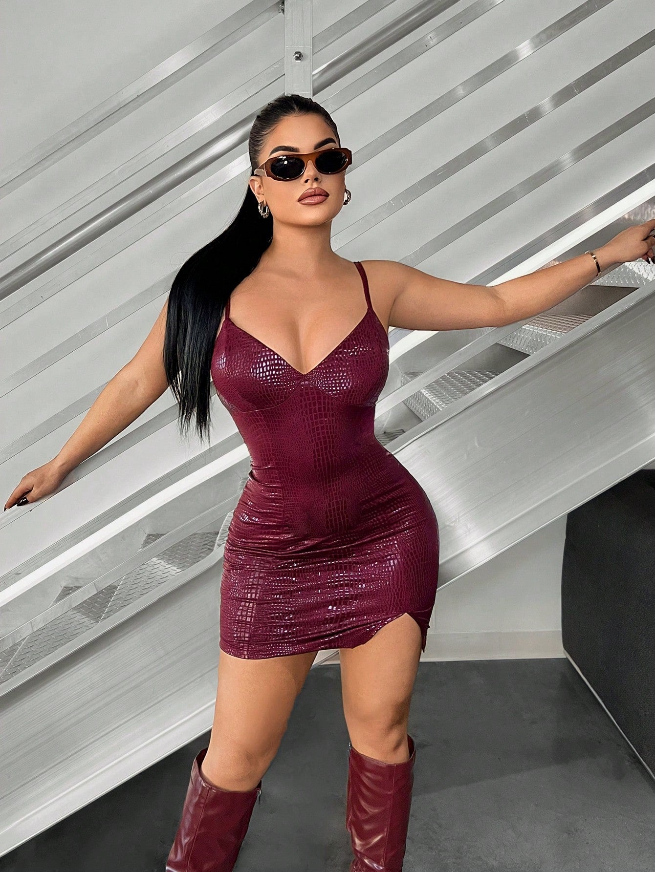 Sexy Burgundy Spaghetti Strap Mini Party Red Dress