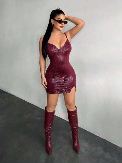 Sexy Burgundy Spaghetti Strap Mini Party Red Dress