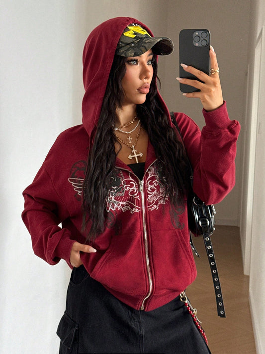 Women's Y2K Gothic Pattern Loose Fit Sweatshirt