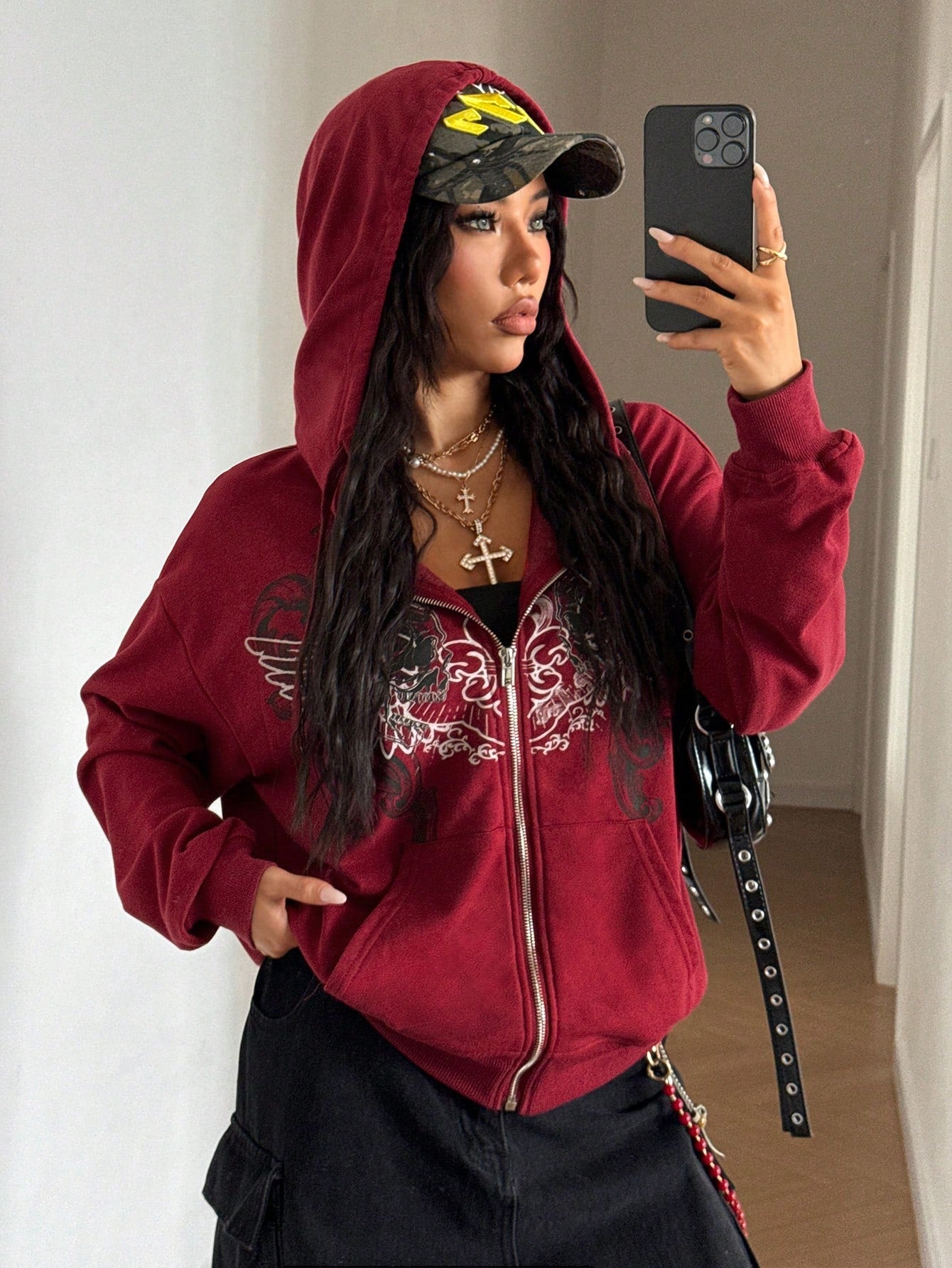 Y2K Gothic Loose Zip Up Hoodie