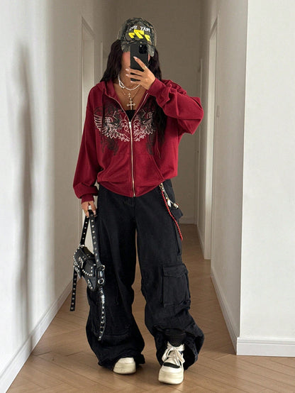 Women's Y2K Gothic Pattern Loose Fit Sweatshirt