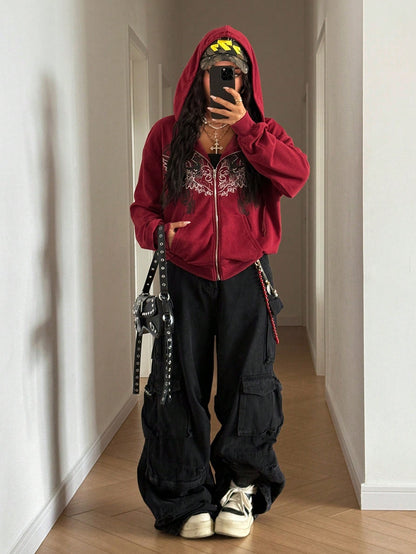 Y2K Gothic Loose Zip Up Hoodie