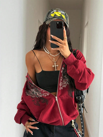 Women's Y2K Gothic Pattern Loose Fit Sweatshirt