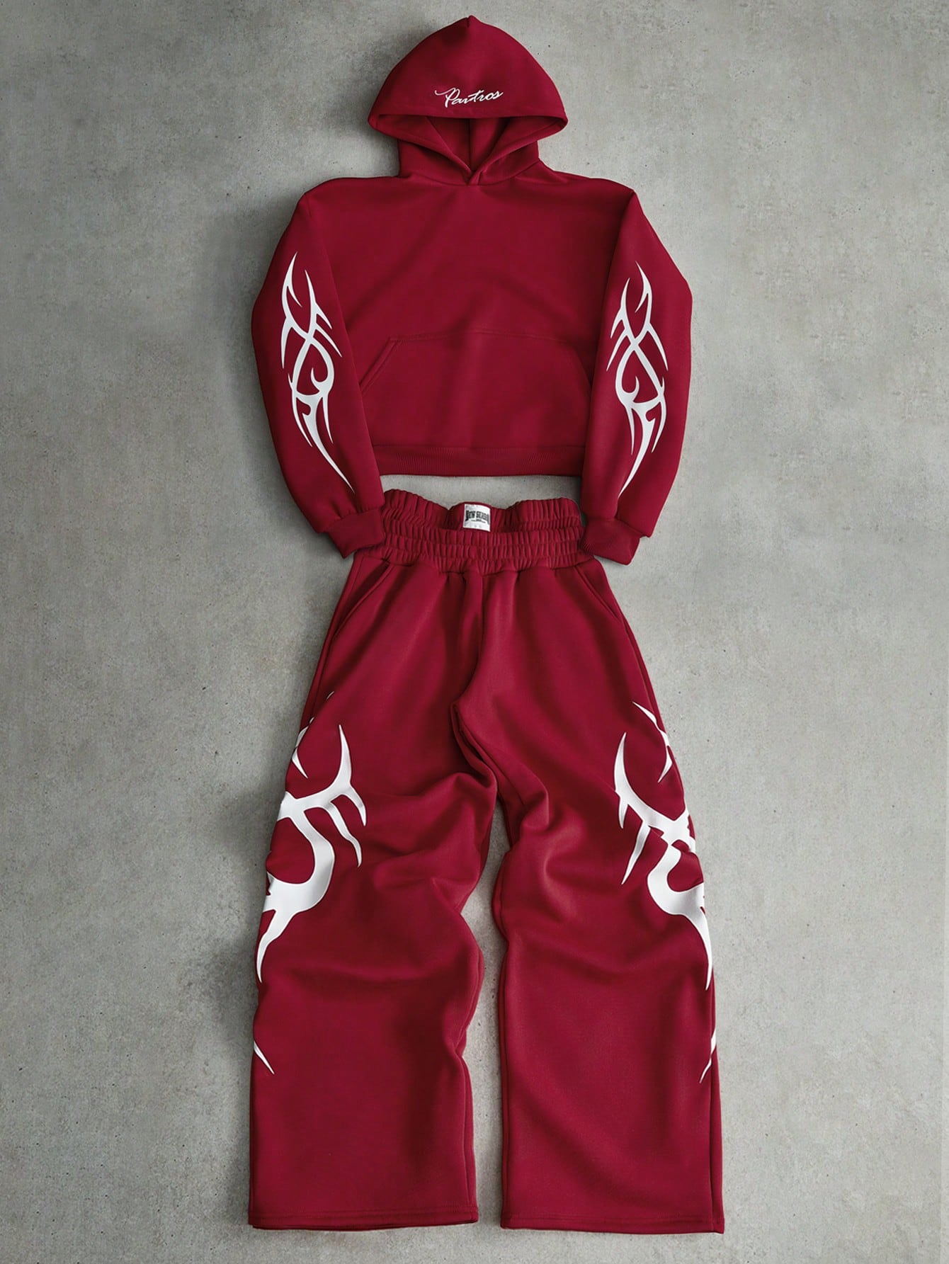 Men's Maroon Thermal Hoodie & Lightning Cargo Pants Set