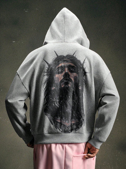 Men's Hip Hop Jesus Print Zipper Hoodie