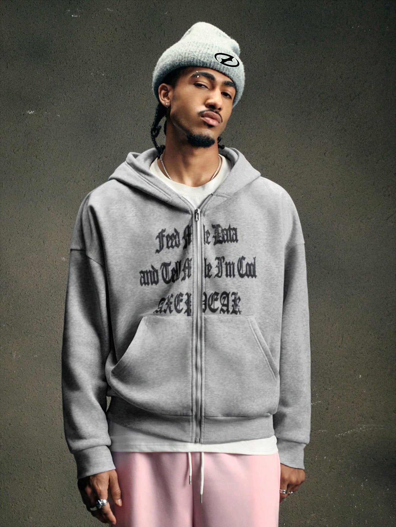 Men's Hip Hop Jesus Print Zipper Hoodie