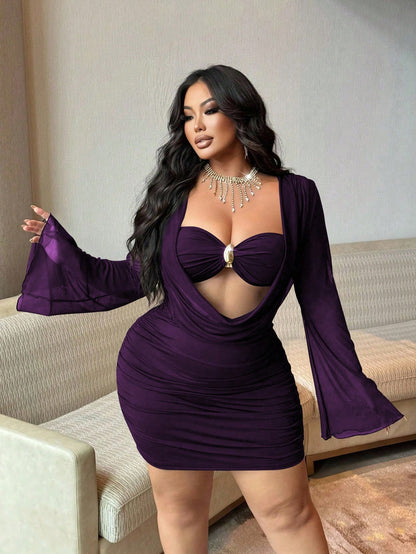 Purple Sweetheart Neck Bodycon Mini Dress