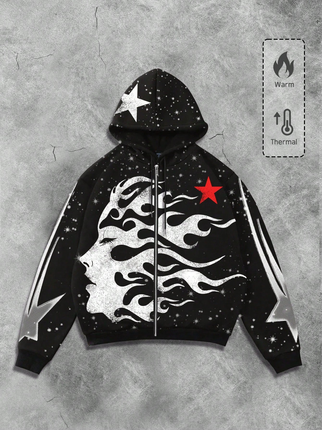 Men's Graphic Letter & Figure Print Y2K Zip Hoodie