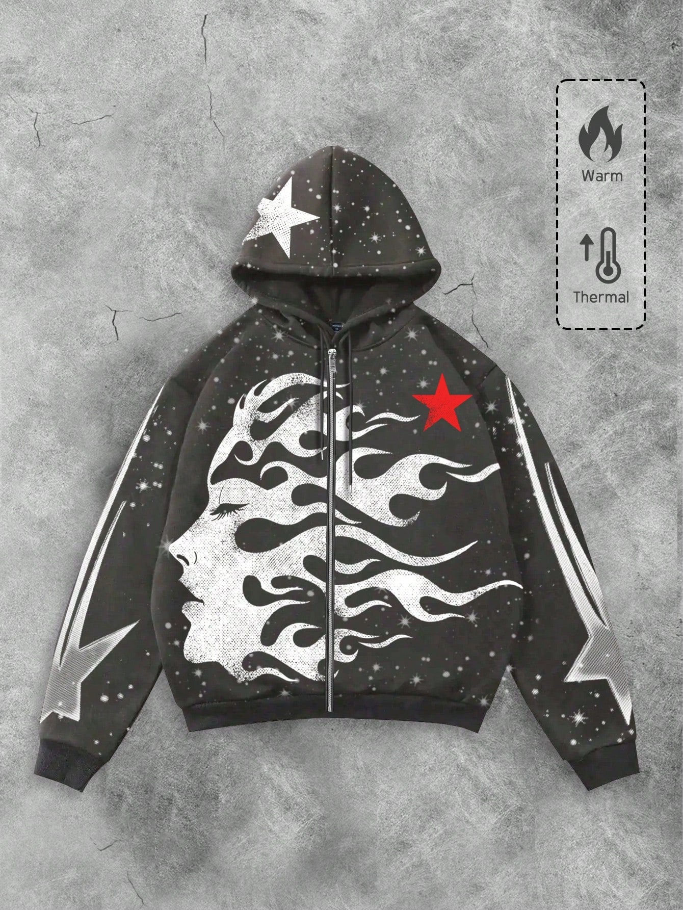 Men's Graphic Letter & Figure Print Y2K Zip Hoodie
