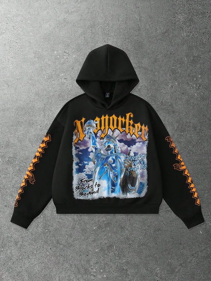 Men Statue of Liberty Graphic Loose Hoodie