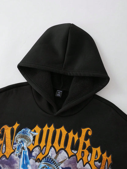 Men Statue of Liberty Graphic Loose Hoodie