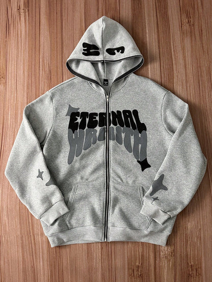 Men's Loose Fit Thermal Zip-Up Hooded Sweatshirt