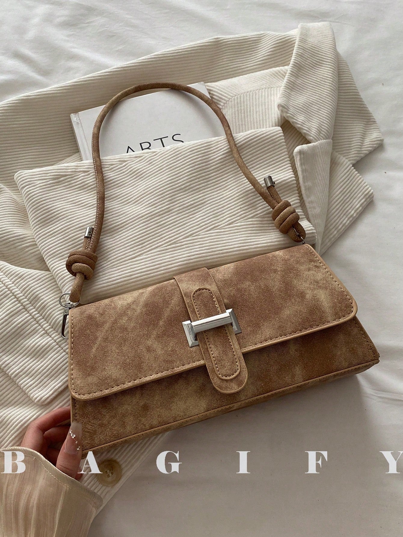 Elegant Metal Decor Shoulder Handbag for Work & Party