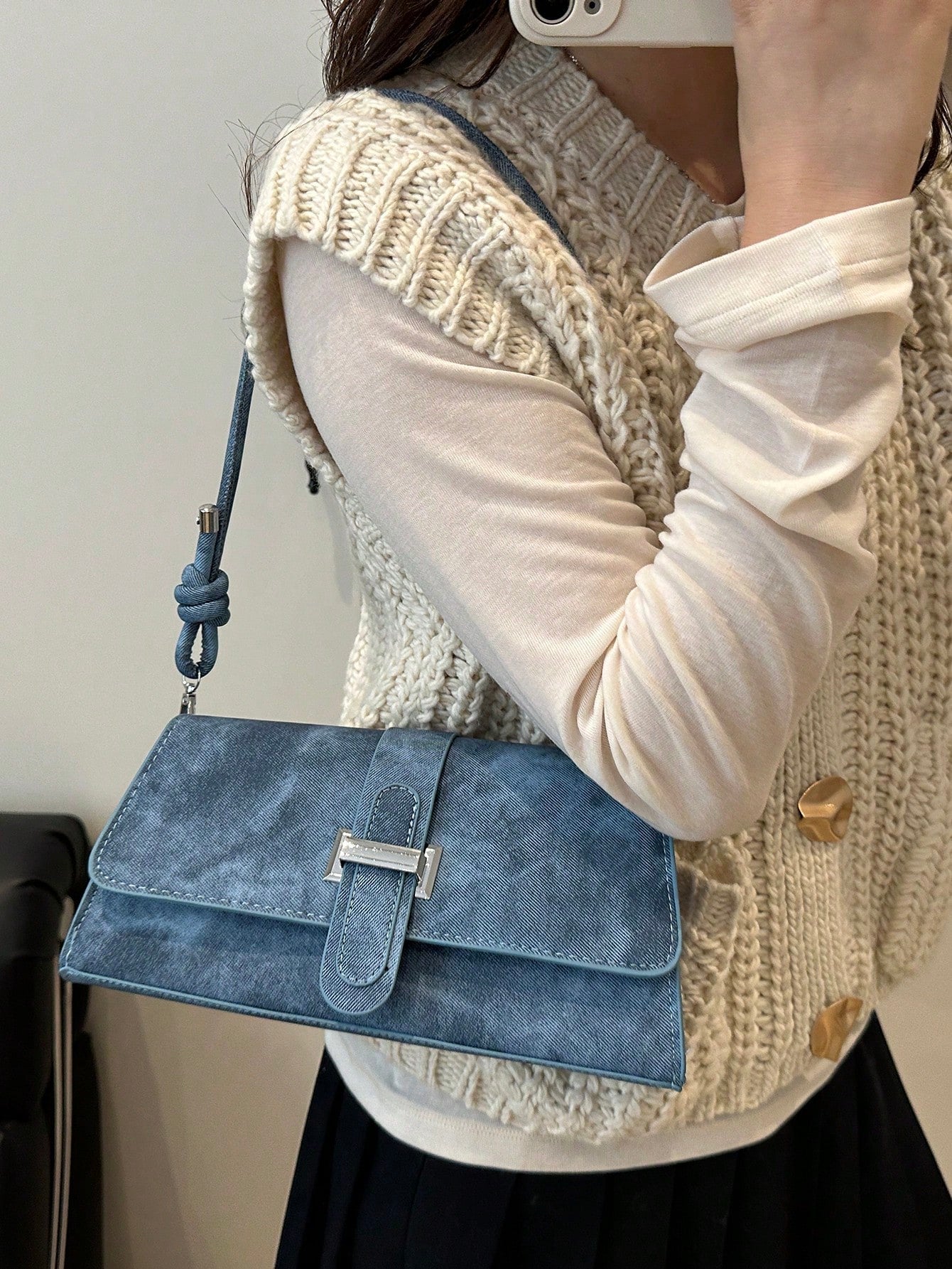 Elegant Metal Decor Shoulder Handbag for Work & Party