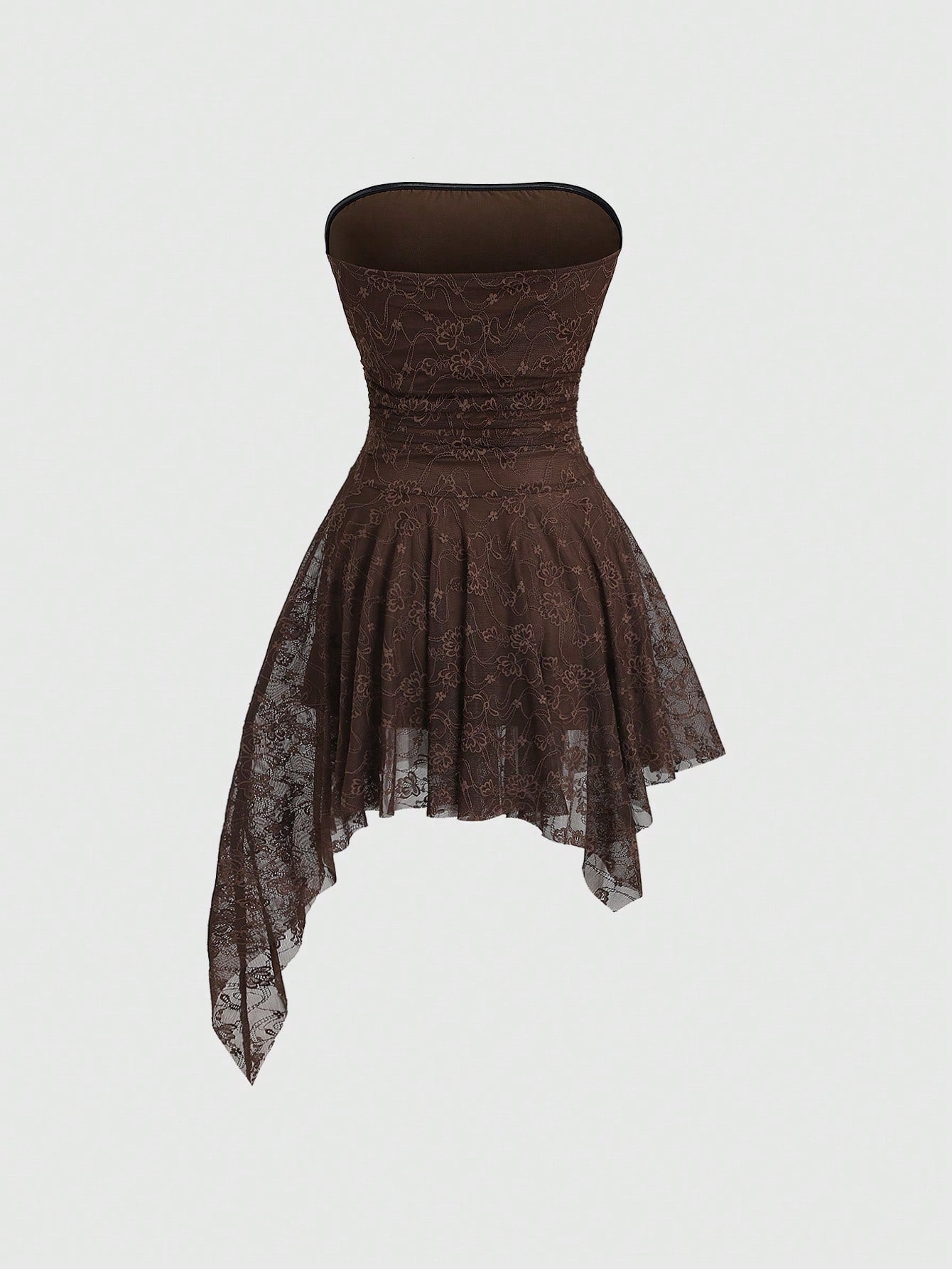 Brown Lace Asymmetrical Hem Mini Dress