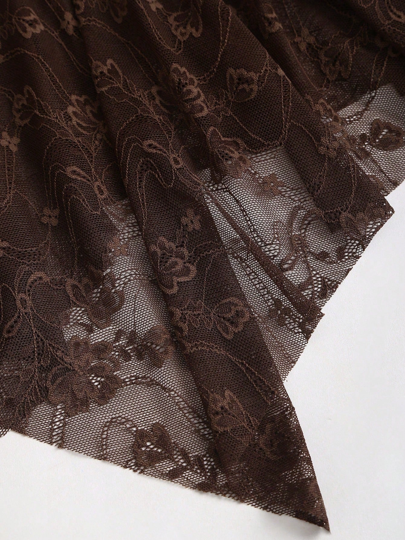 Brown Lace Asymmetrical Hem Mini Dress