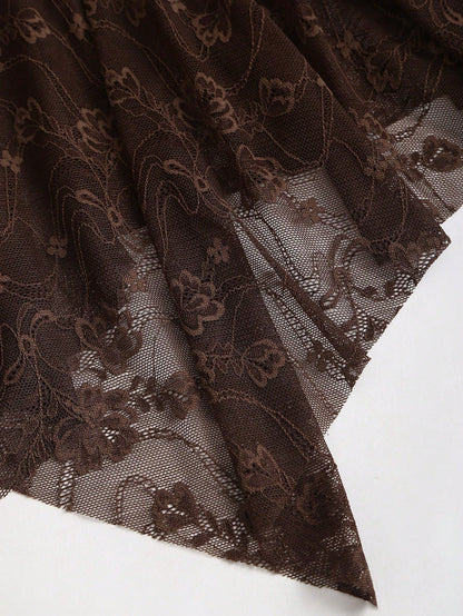 Brown Lace Asymmetrical Hem Mini Dress